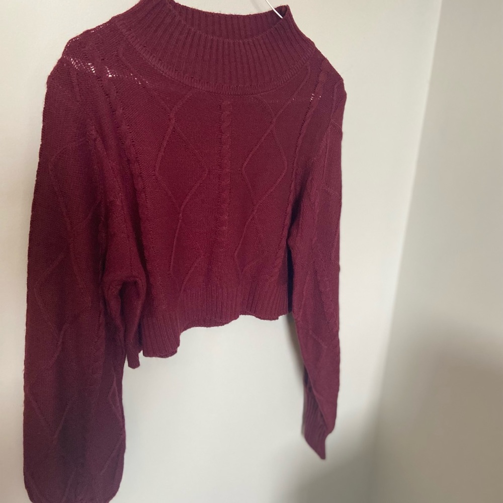 Drop shoulder wine Red high neck knitted sweater